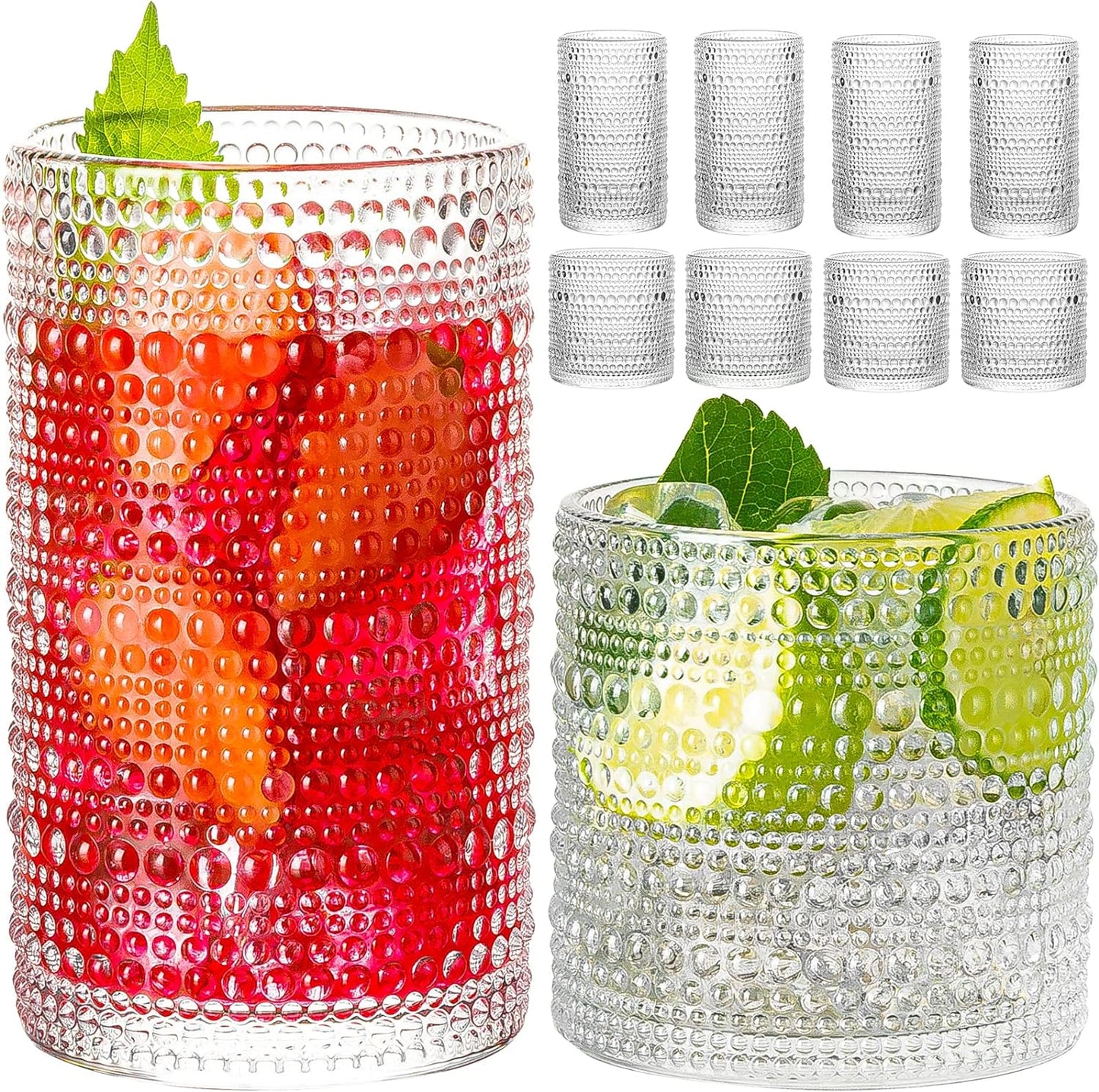 Drinking Glasses, 8 pcs Embossed Designed Glass Cups